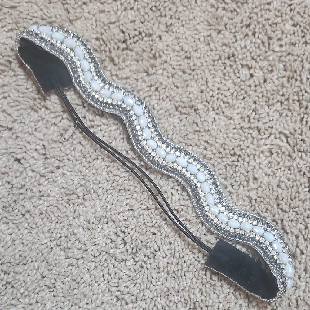 Pink Pewter Elegant White and Silver Beaded Headband
